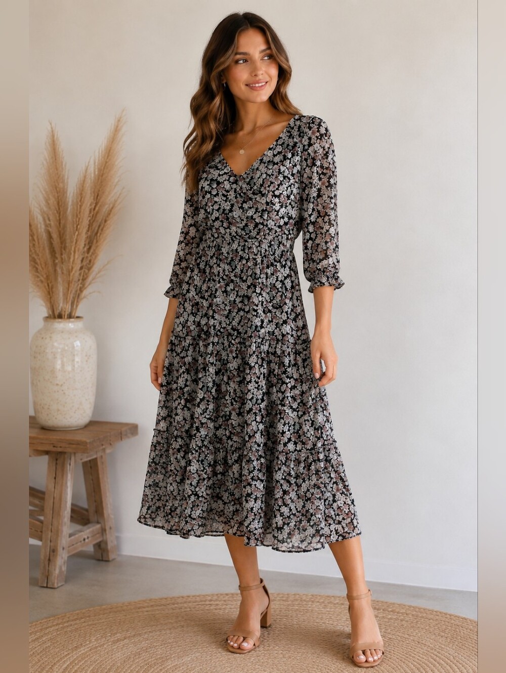 Lottie & Holly Floral Tiered Midi Dress